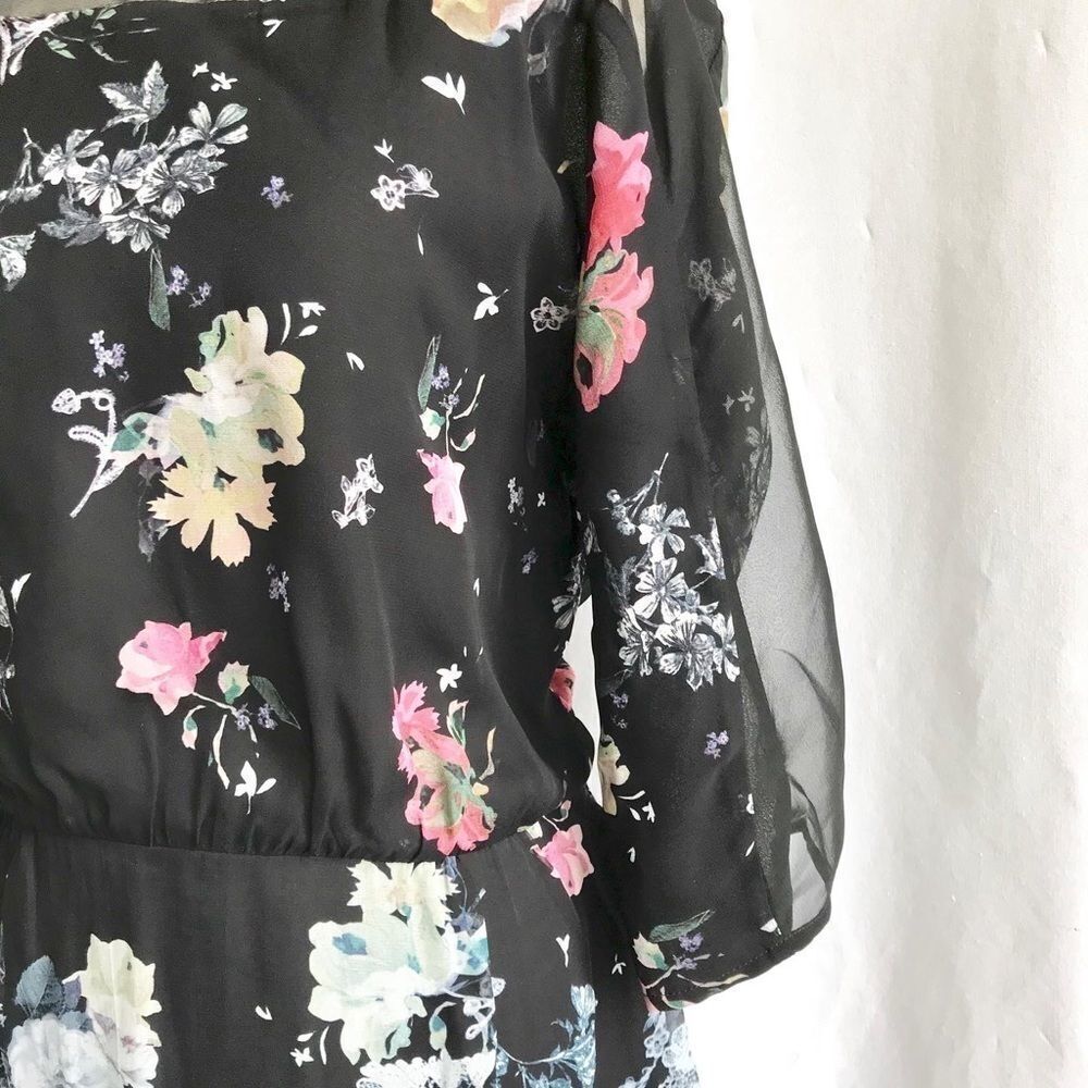 French Connection Sheer Garden Floral Midi Dress Black Mesh Size 2 Romantic Goth - Picture 9 of 11